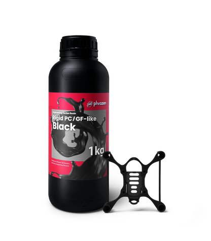Resina Phrozen Rigid PC/GF-Like Black da 1 kg con componente tecnico stampato