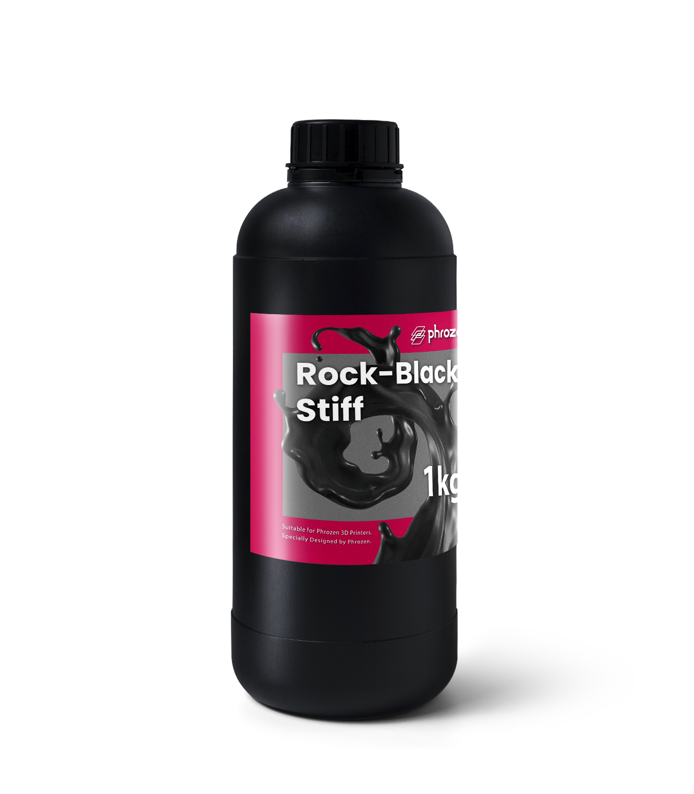 Flacone da 1 kg di resina Phrozen Rock-Black Stiff visto frontalmente