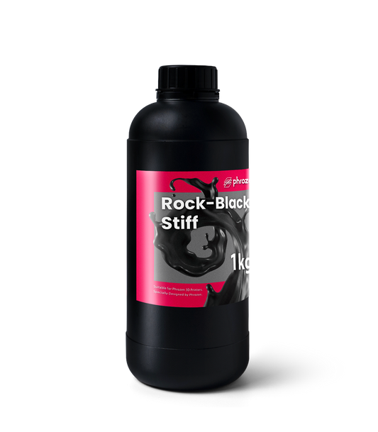 Flacone da 1 kg di resina Phrozen Rock-Black Stiff visto frontalmente