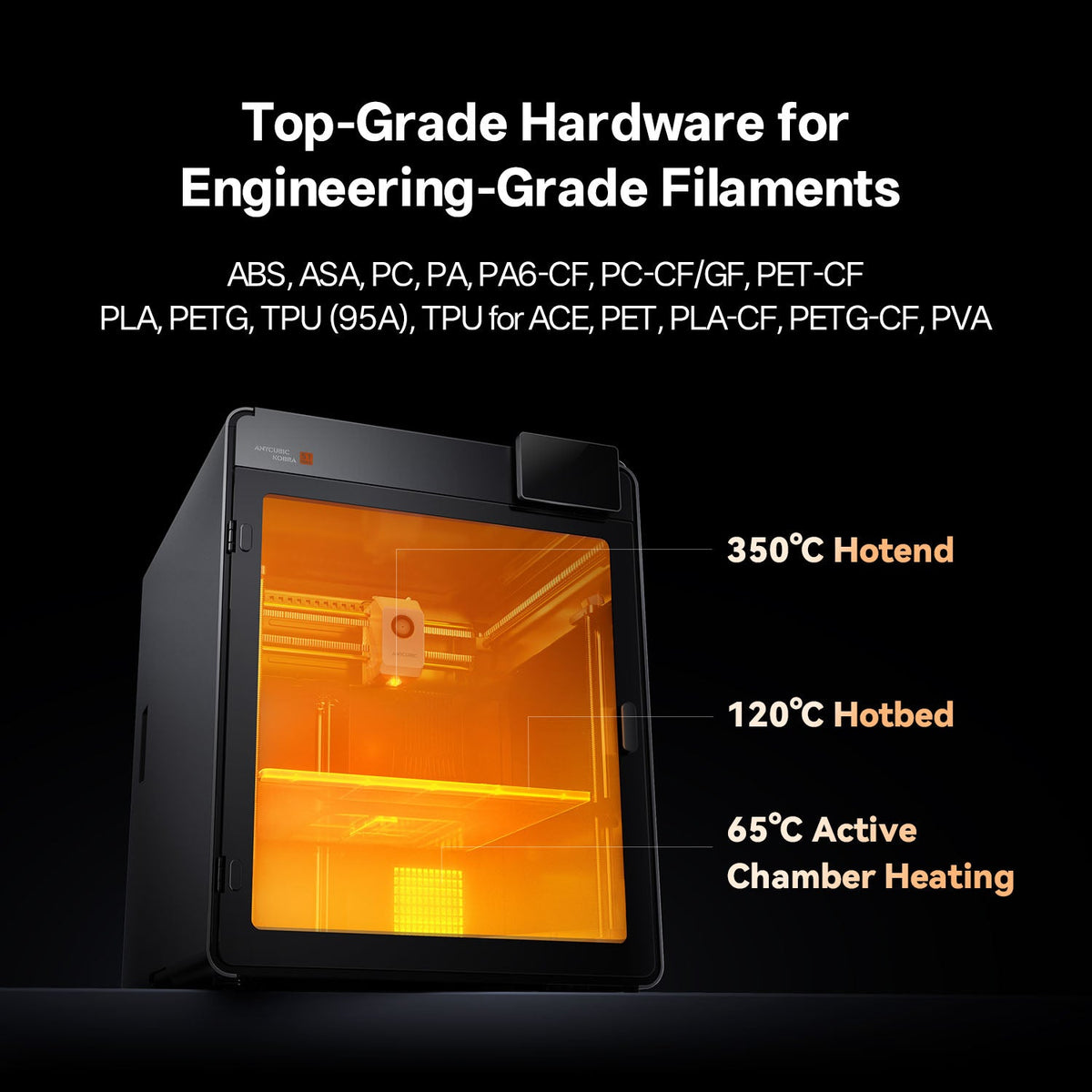 Kobra S1 Max, schema delle temperature di hotend, piano e camera riscaldata