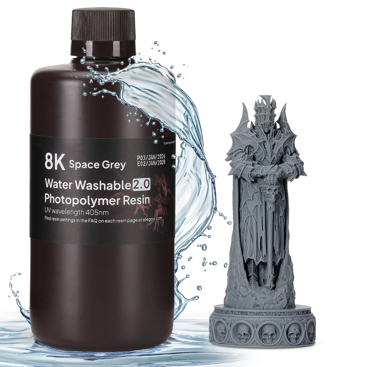 ELEGOO 8K Water Washable V2.0 Space Grey, confezione da 1 kg