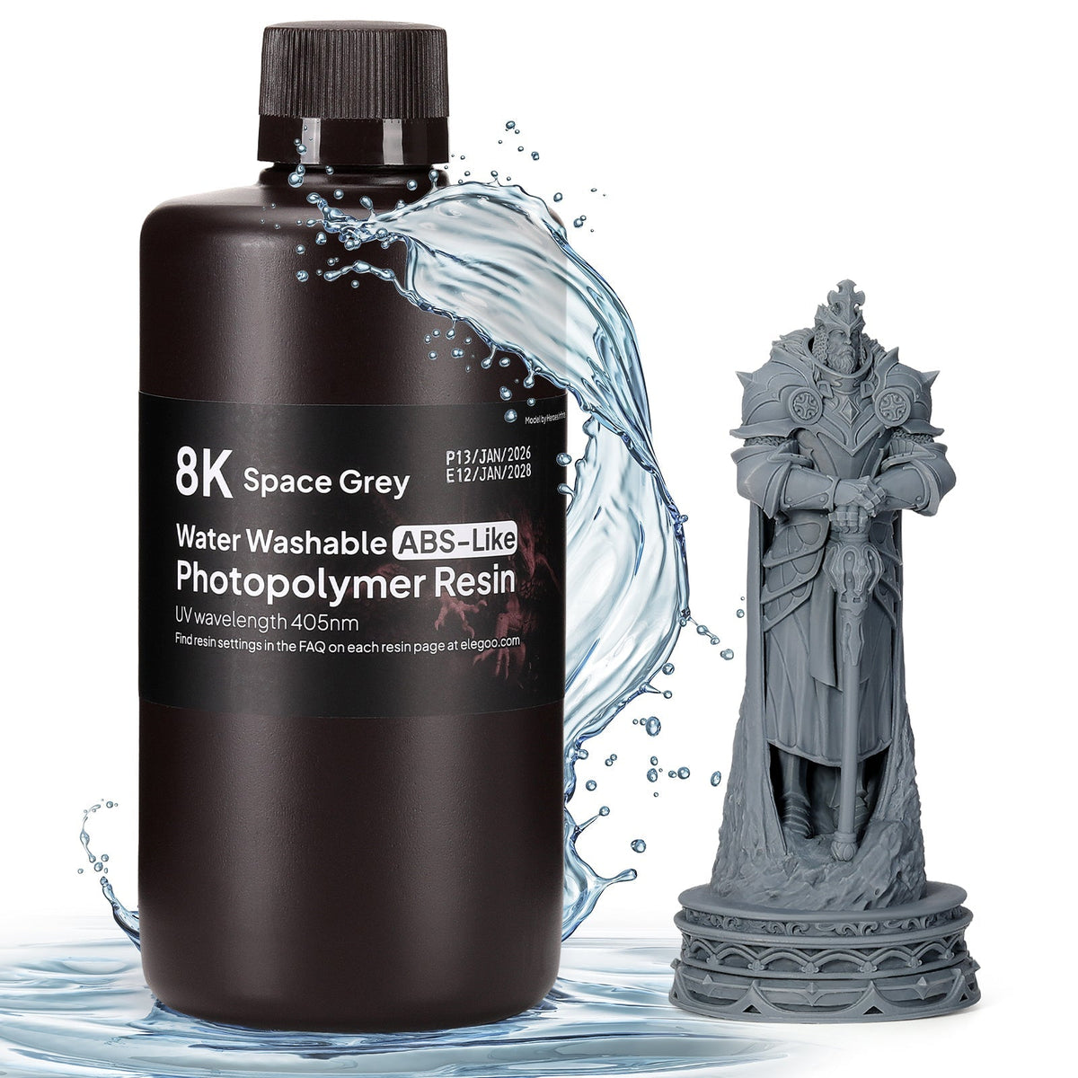 ELEGOO 8K Water Washable ABS-like Space Grey, confezione da 1 kg
