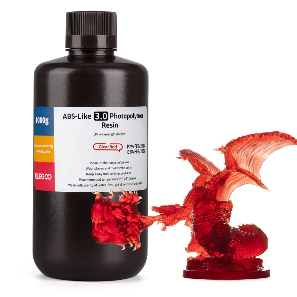 ELEGOO ABS-like V3.0 Red da 1 kg, nuova confezione Clear Red con modello rosso trasparente